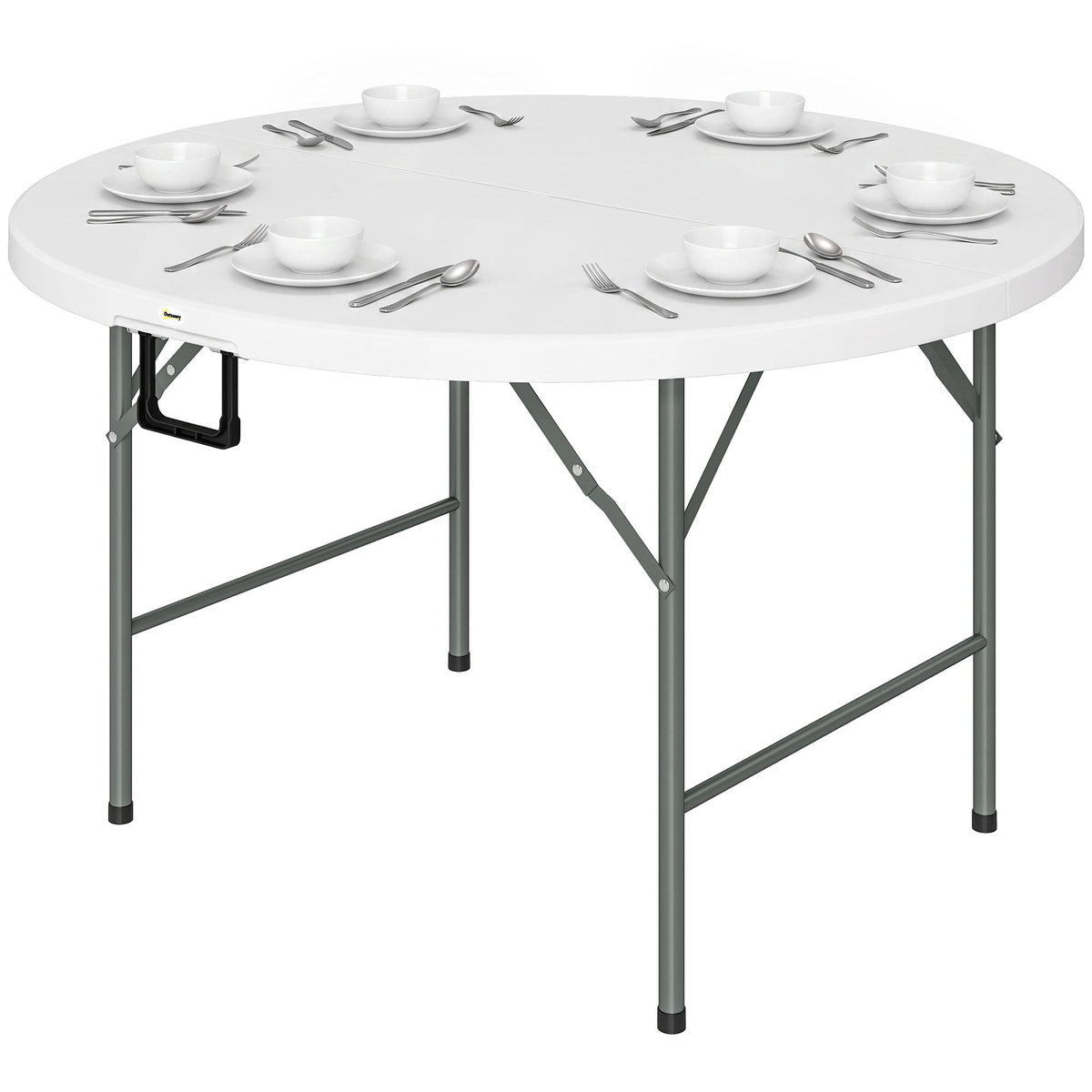 Φ48" Folding Patio Table, Outdoor HDPE Picnic Table, Card Table for 6, Round Folding Banquet with Metal Frame, White