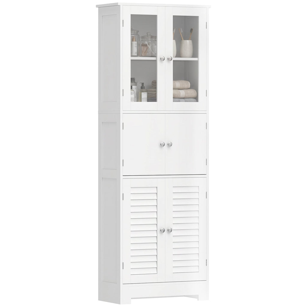Freestanding Bathroom Cabinet with Glass/Louvred Doors, Tall Bathroom Cabinet for Kitchen, Study, Living Room